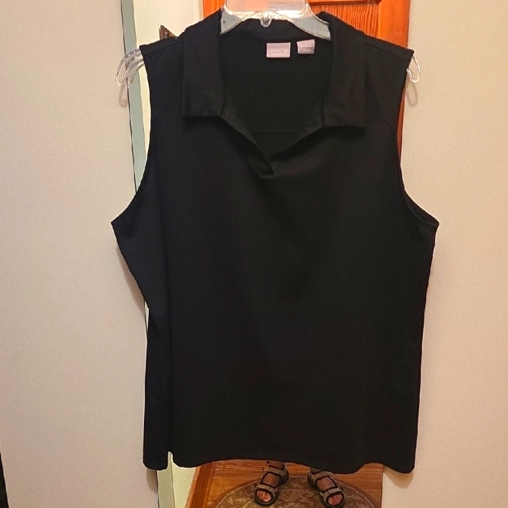 Chico's Black Sleeveless Polo Open Collar Top, Size 3